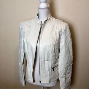 EUC cache white leather moto jacket